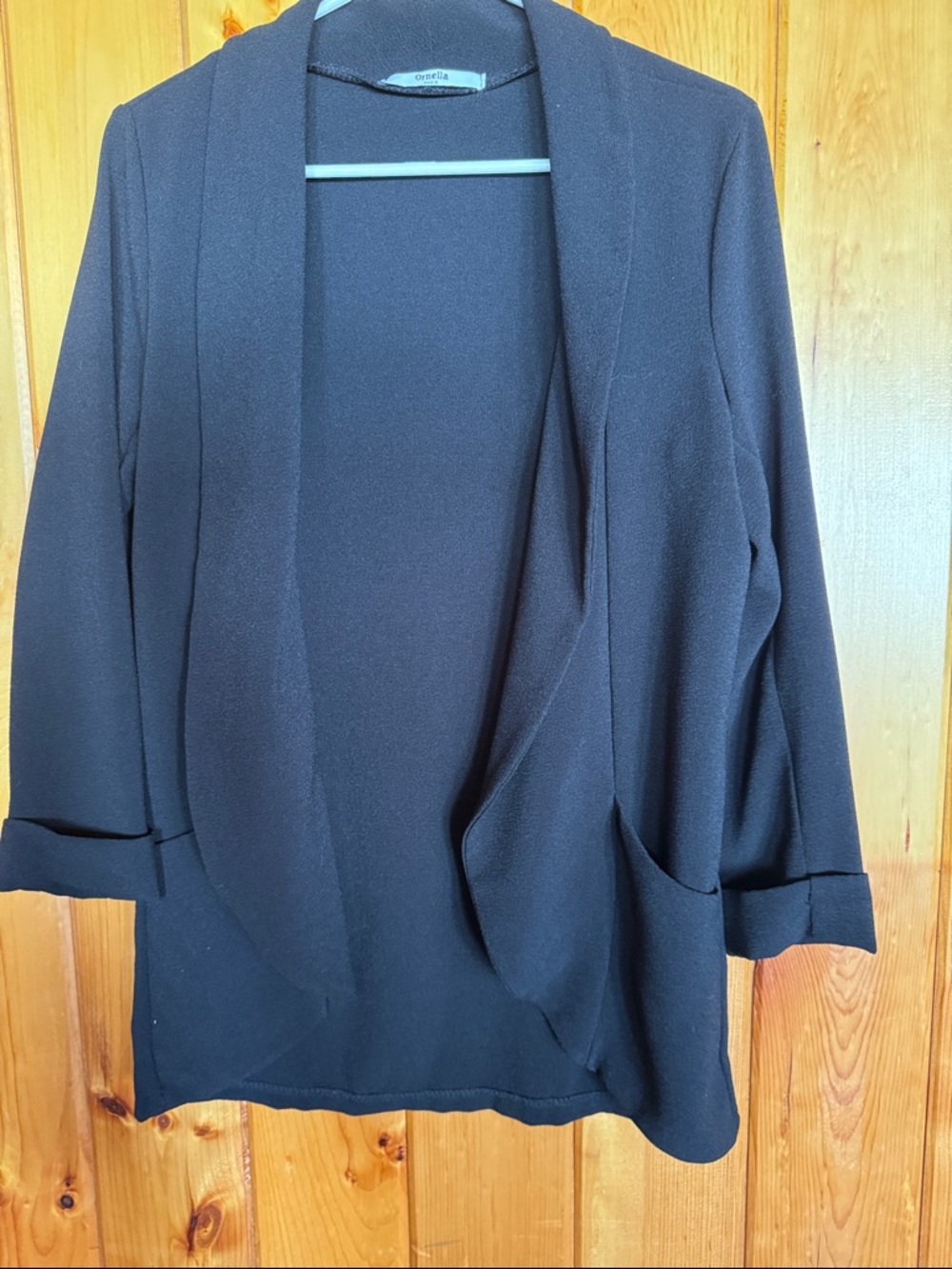 Ella Black Open-Front Shawl Lapel Blazer